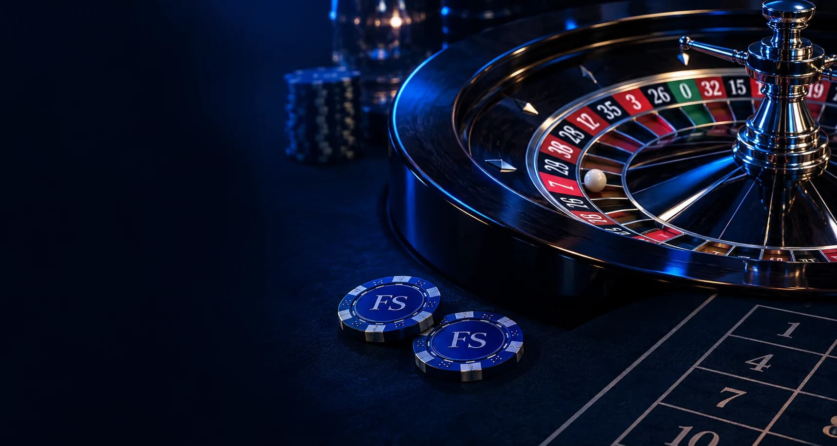 Roulette-Tisch mit blauen FS Casino Chips, Illustration
