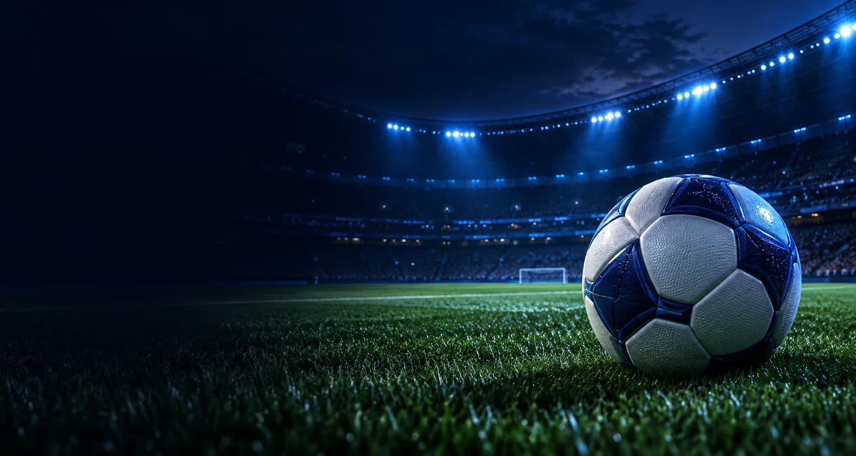 Fußball im blau beleuchteten FS Casino Stadion, Illustration